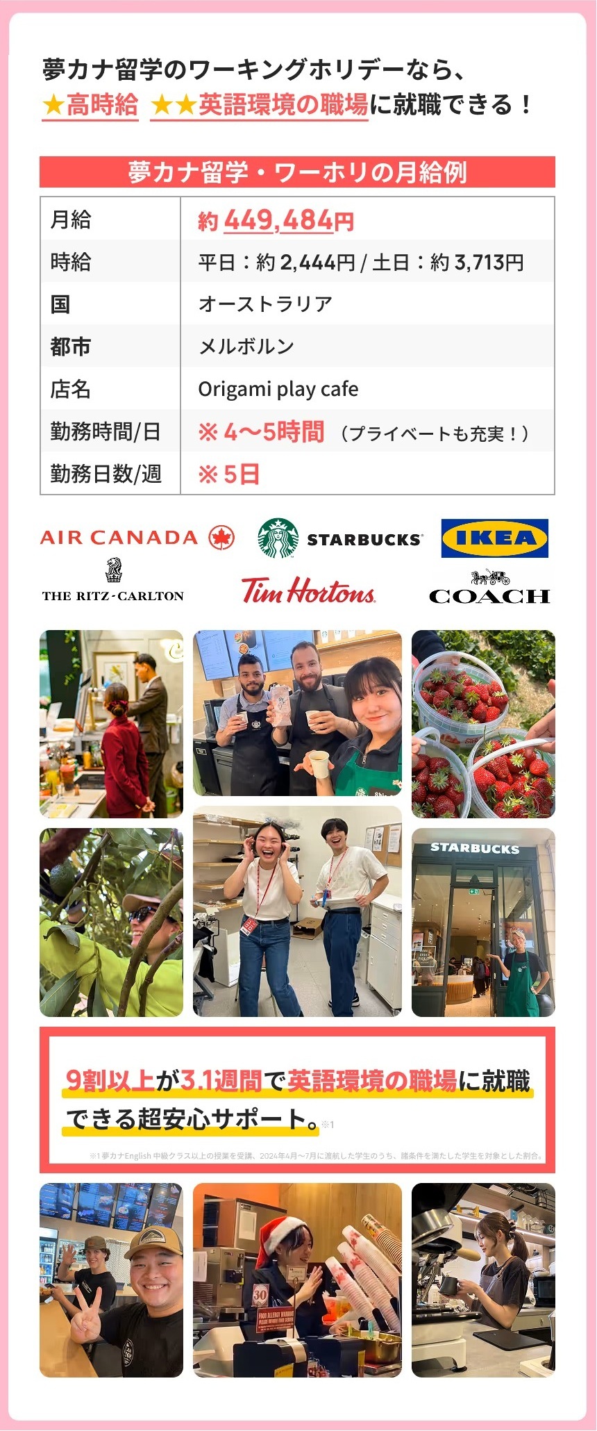 夢カナ留学高時給の職場